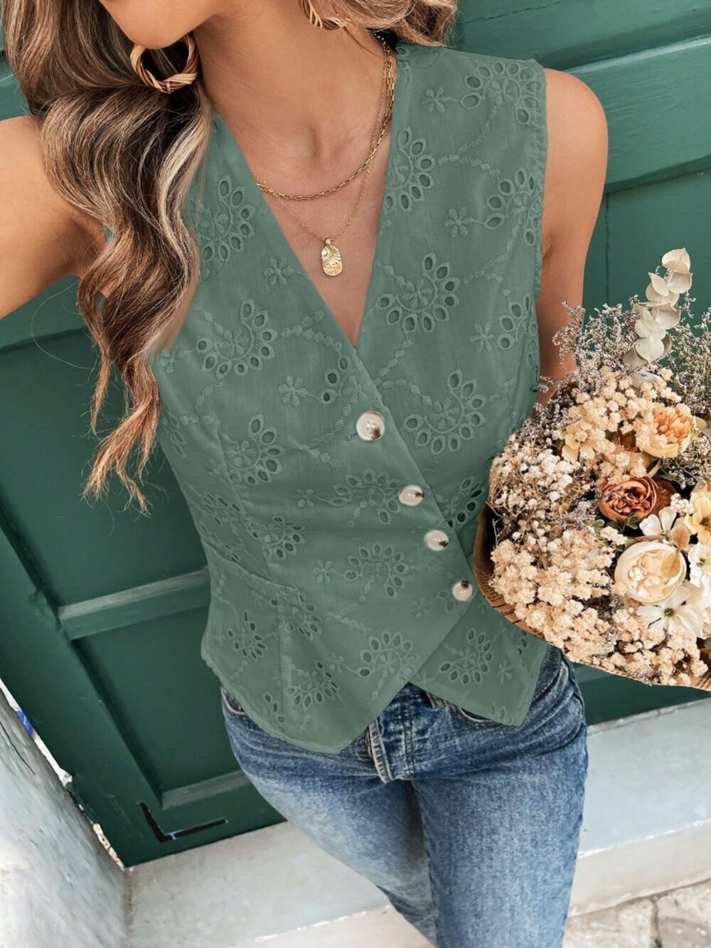 Green Casual Women's Plain Sleeveless Blouse, And
